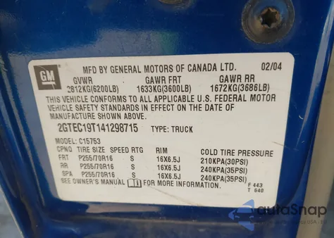 2004 GMC Sierra 1500 Sle из США, поврежденный, VIN 2GTEC19T141298715